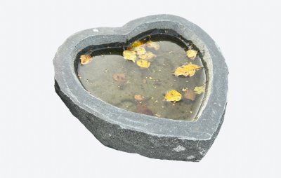 Fuglebad hjerteform poleret