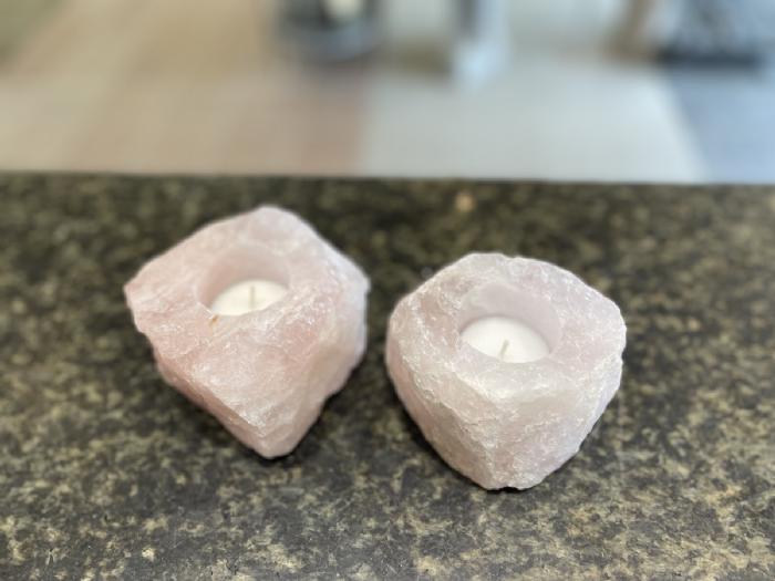 salg af Fyrfad rosa kvarts lysestager