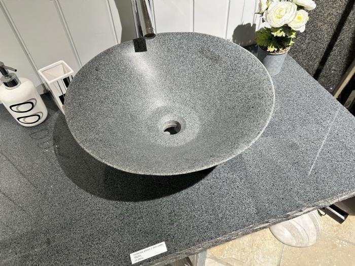 salg af Vaskesøjle gråsort granit med slebet vask